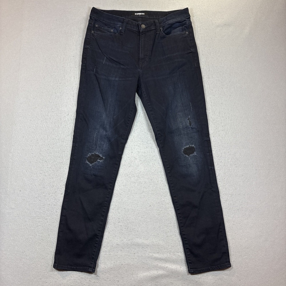 EXPRESS Jeans Mens 32x32 Skinny Distressed Hyper Stretch‎ Black Denim